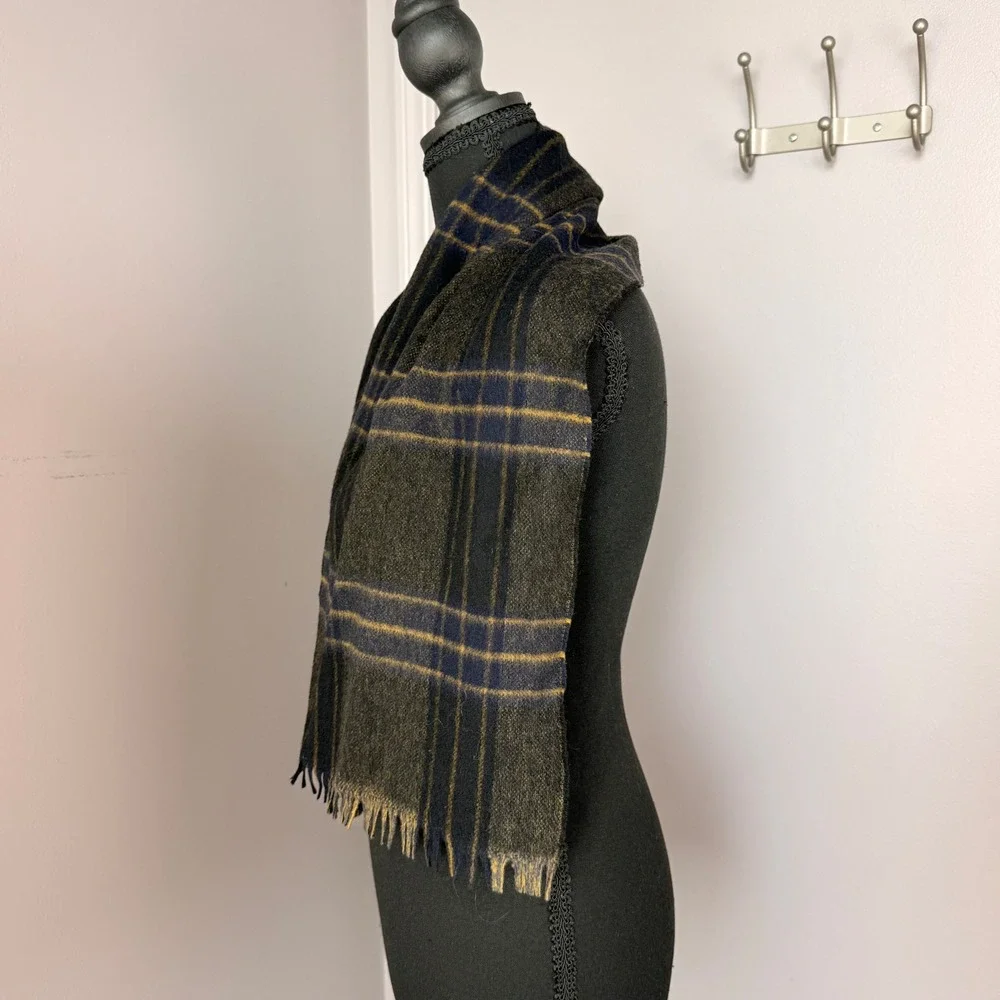Cisco Baskin Vintage Cashmere Wool Scarf Plaid Hand Loomed West Germany 47x11.25